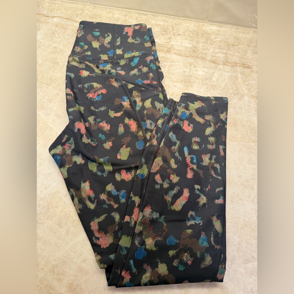 Athleta Yellow and Multicolor Rainier Leopard Tights
